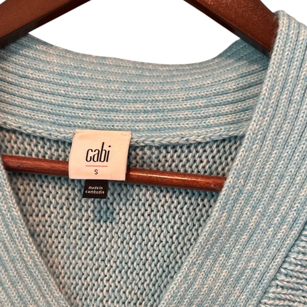 Cabi V-Neck Cotton Blend Knit Sweater Aqua Small Chunky‎ Coastal Oversized
